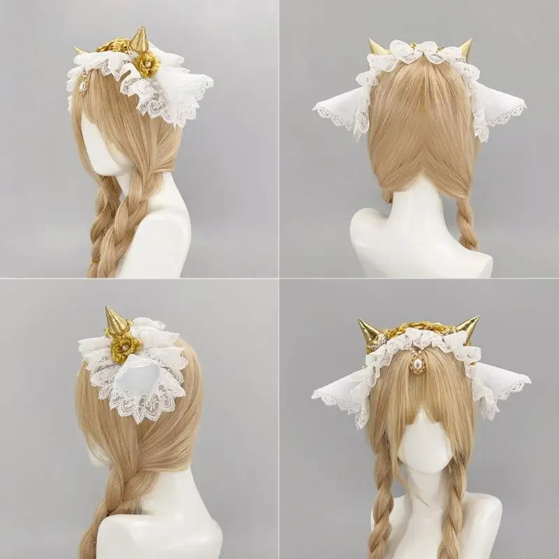 

31BF аниме повязка для волос с рогом дьявола с кружевной отделкой, дизайн для костюмированных вечеринок, для взрослых, женщин и