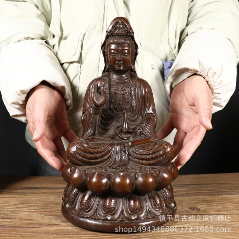 Pure Bodhisattva Home Use Nanhai Guanyin Desktop Copper Buddha Statue Brass Antique-Style Ornament