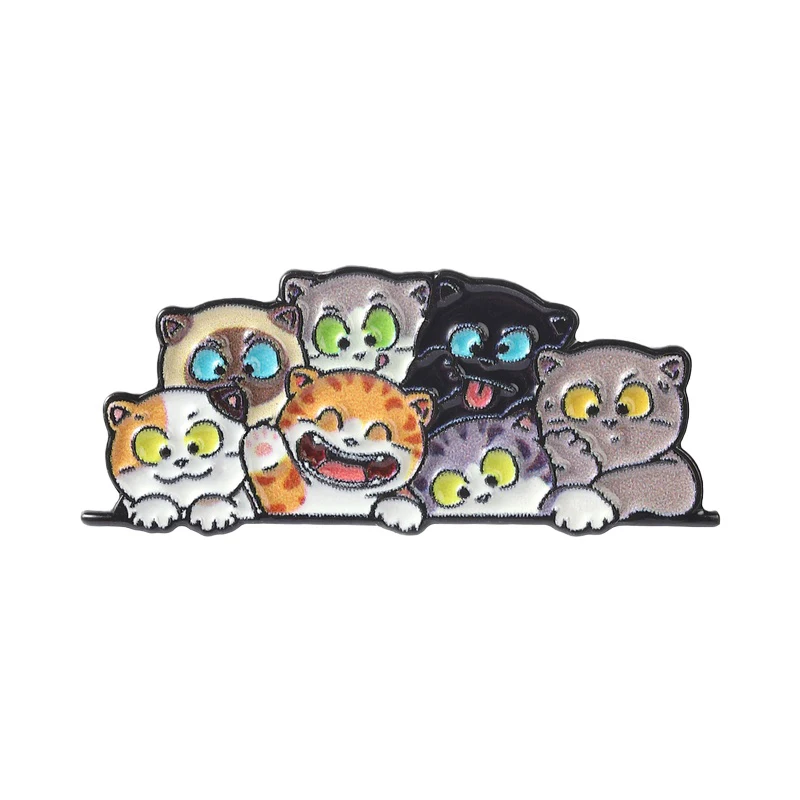 Cute Colorful Cat Cartoon UV Printing Pin Kawaii Multiple Kitties Different Expressions Posed Brooches Lapel Badge Jewelry Gift