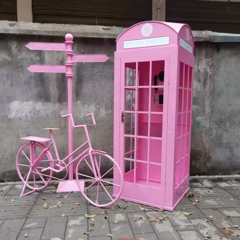 Hot Sale 2m High Pink Metal Phone Booth Cabin Wedding Banquet Props Customized Logo Color High Quality Set