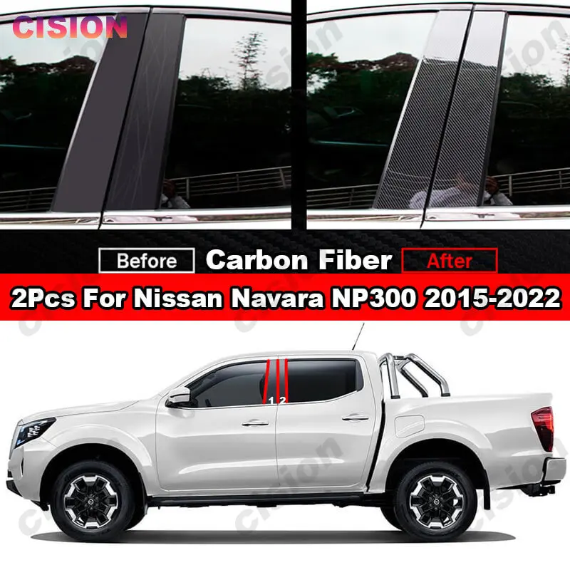 For Nissan Navara NP300 2015-2022 4x Side Car Door Window Pillar Posts Cover Trim Mirror Effect Glossy Black PC Material Sticker