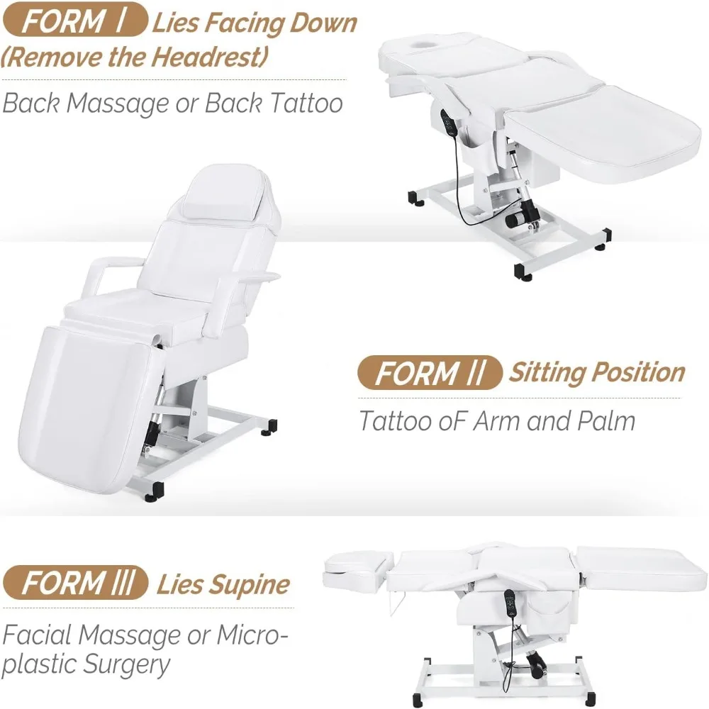 Fully electric salon face bed and chair, multifunctional massage, height adjustable backrest and foot pedals