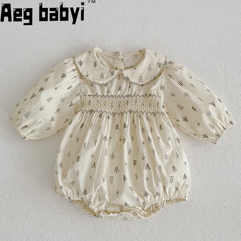 

Baby Girls Clothes Spring Infant Baby Girls Jumpsuit Long Sleeve Doll Collar Print Newborn Baby Bodysuits Cotton Infant Clothing