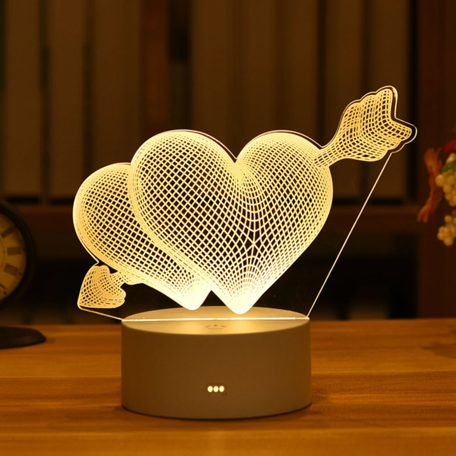 3D Acrílico LED Night Light, bonito romântico em forma de coração, adorável lâmpada de mesa decorativa, presente perfeito do dia dos namorados, novo