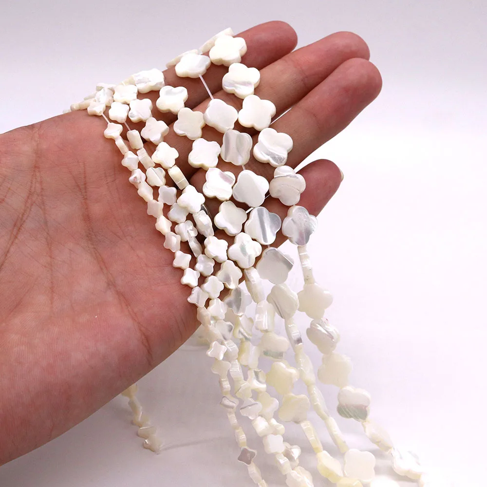 

6/8/10/12mm Natural Seawater Shell Beads 4 Petal Flower Shape Mother of Pearl Loose Bead Handmade Jewelry Accessory 1strand/pack