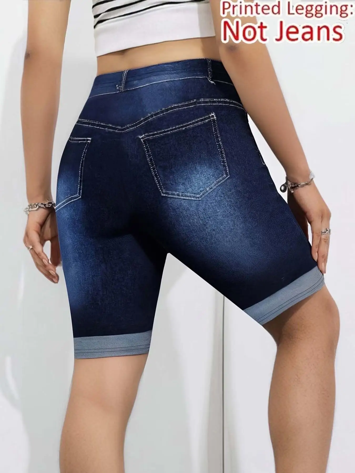 Damen-Leggings mit Denim-Imitat-Print, Freizeithose aus Nicht-Denim-Stoff, Skinny-Hose für Outdoor-Sport und Yoga – Detail 3