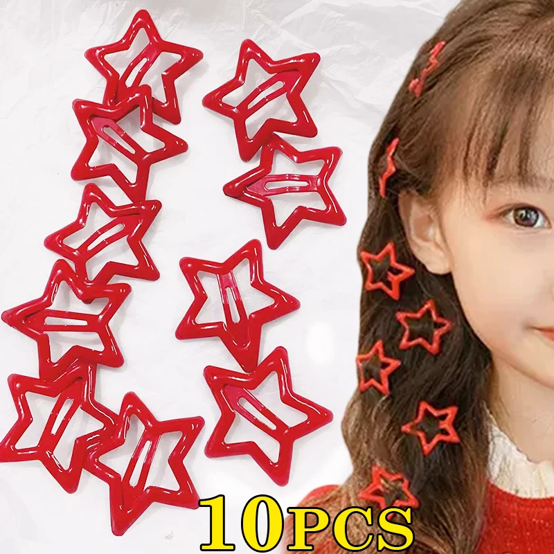 10PCS Red Star BB Hair Clips Hairpin For Women Girls Snap Metal Barrettes Hairclip Y2K Cute Clip Pins Headwear Hair Accessories