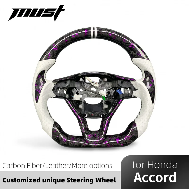 عجلة قيادة جلدية من ألياف الكربون مزورة مخصصة الجيل العاشر 2018-2022 مع شريط سباق علوي أنيق