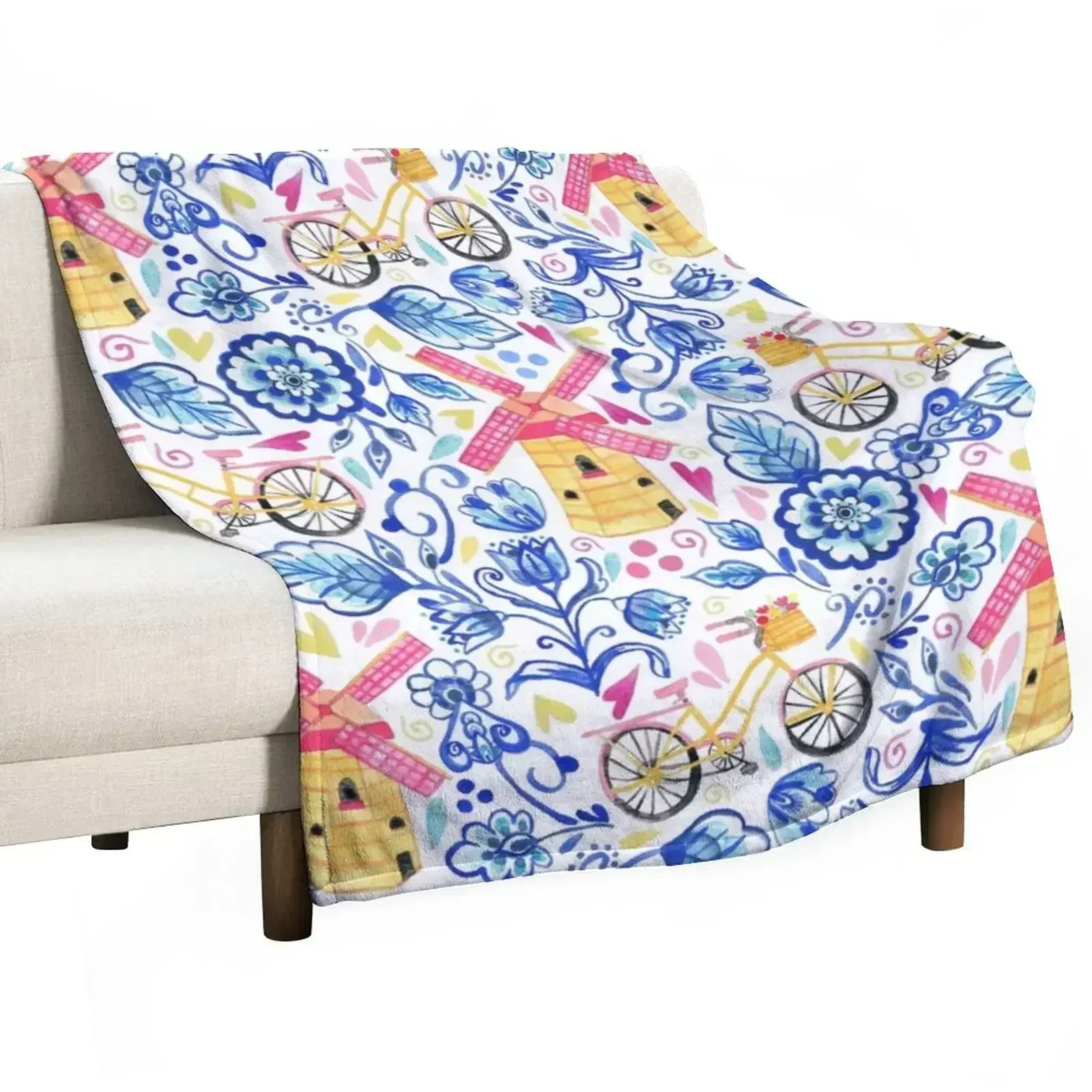 Netherlands Whimsy - Delft, Bicycles & Ornamental Windmills Throw Blanket manga Picnic for sofa For Sofa Thin Blankets