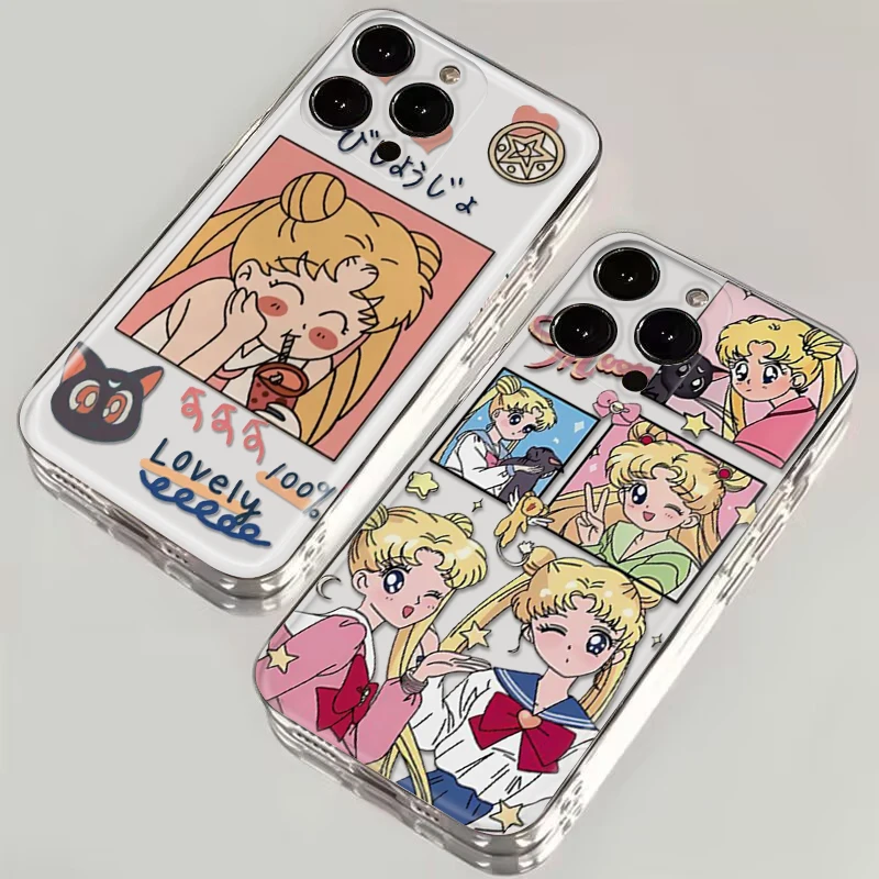 S-Sailor M-Moon Soft Silicone Case for iPhone 15 14 Plus 13 12 11 X XS XR Pro Max Mini 8 7 6 6S Plus