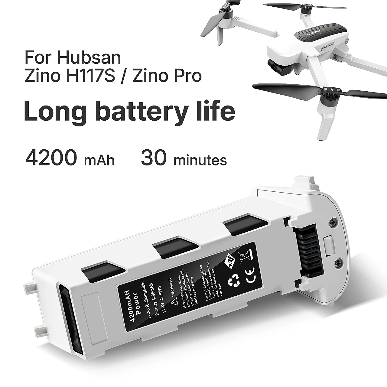 Nuova batteria bianca da 4200mAh per Hubsan H117S Zino GPS RC Quadcopter pezzi di ricambio batteria da 11.4V per droni per fotocamere da corsa RC FPV