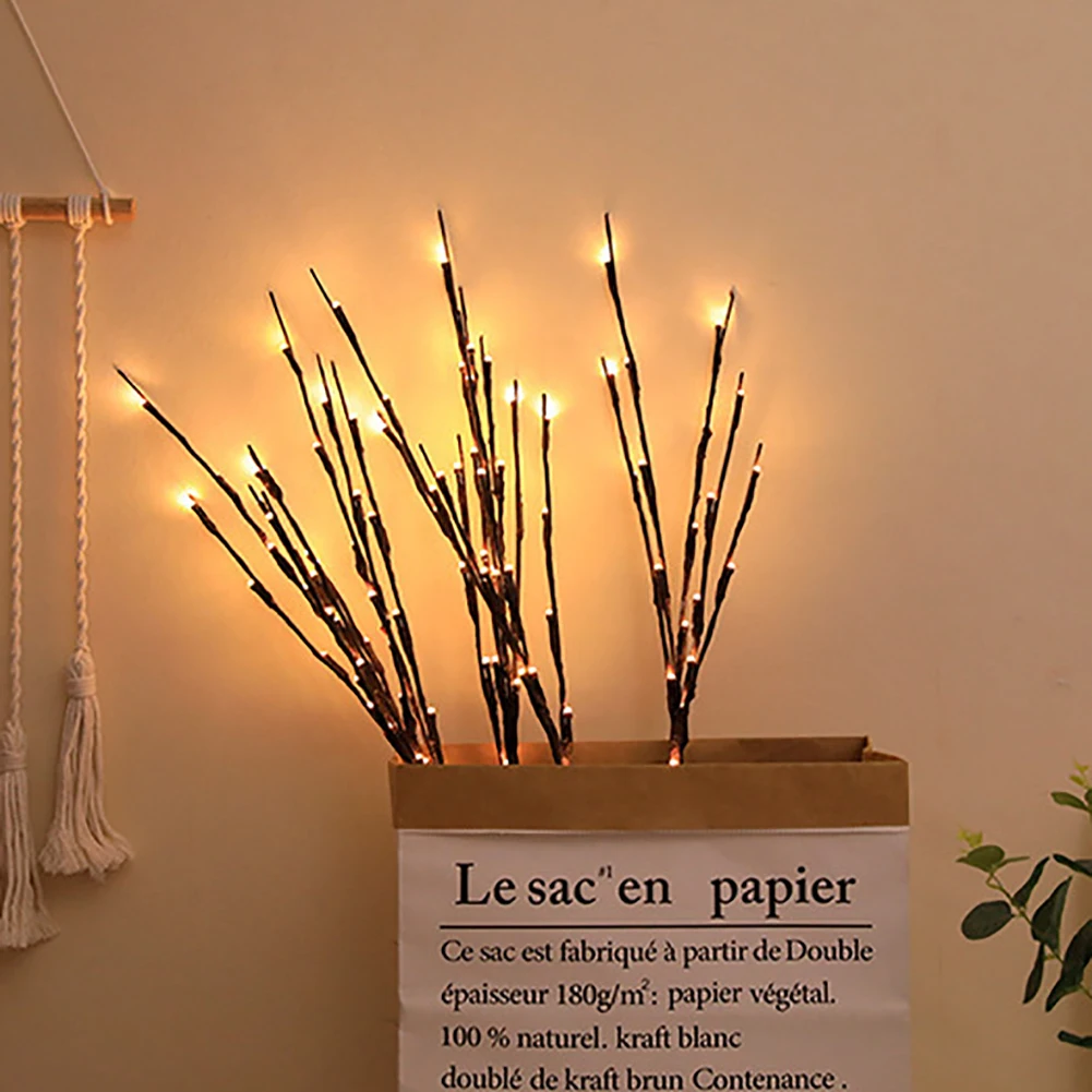 LED Willow Branch Lamp 20 LED Bulbs Light Artificial Branch Willow Twig Vase Lights Home Room Desk Decor