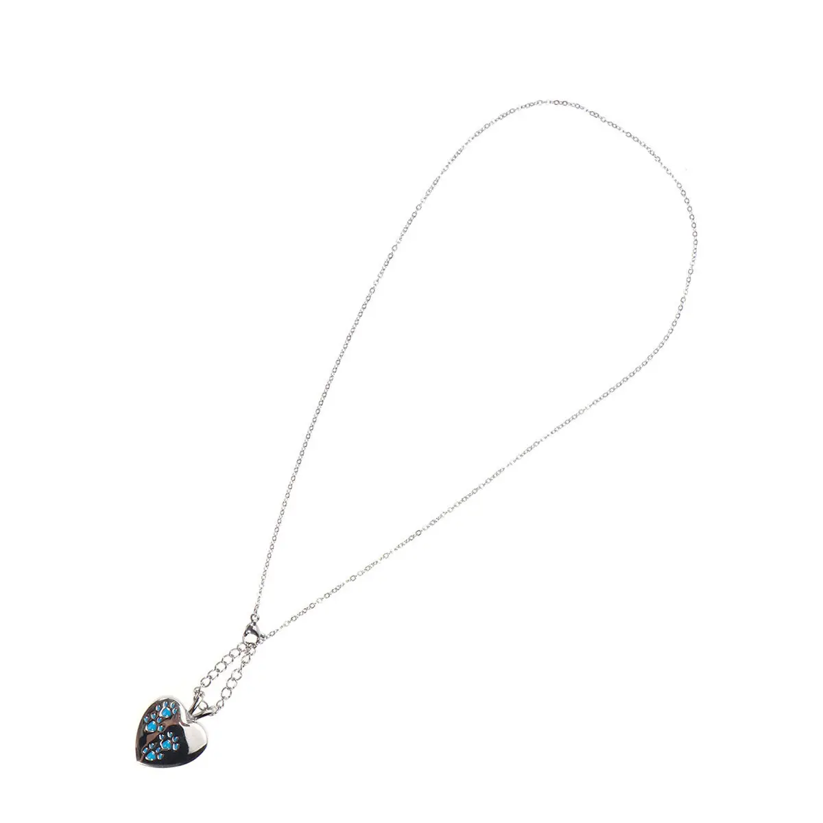 Cinerary Casket Heart Pendant Necklace with Dog Claw Print Women's Fashion Jewelry Elegant Thick Silver Tone Fine Craftsmanship
