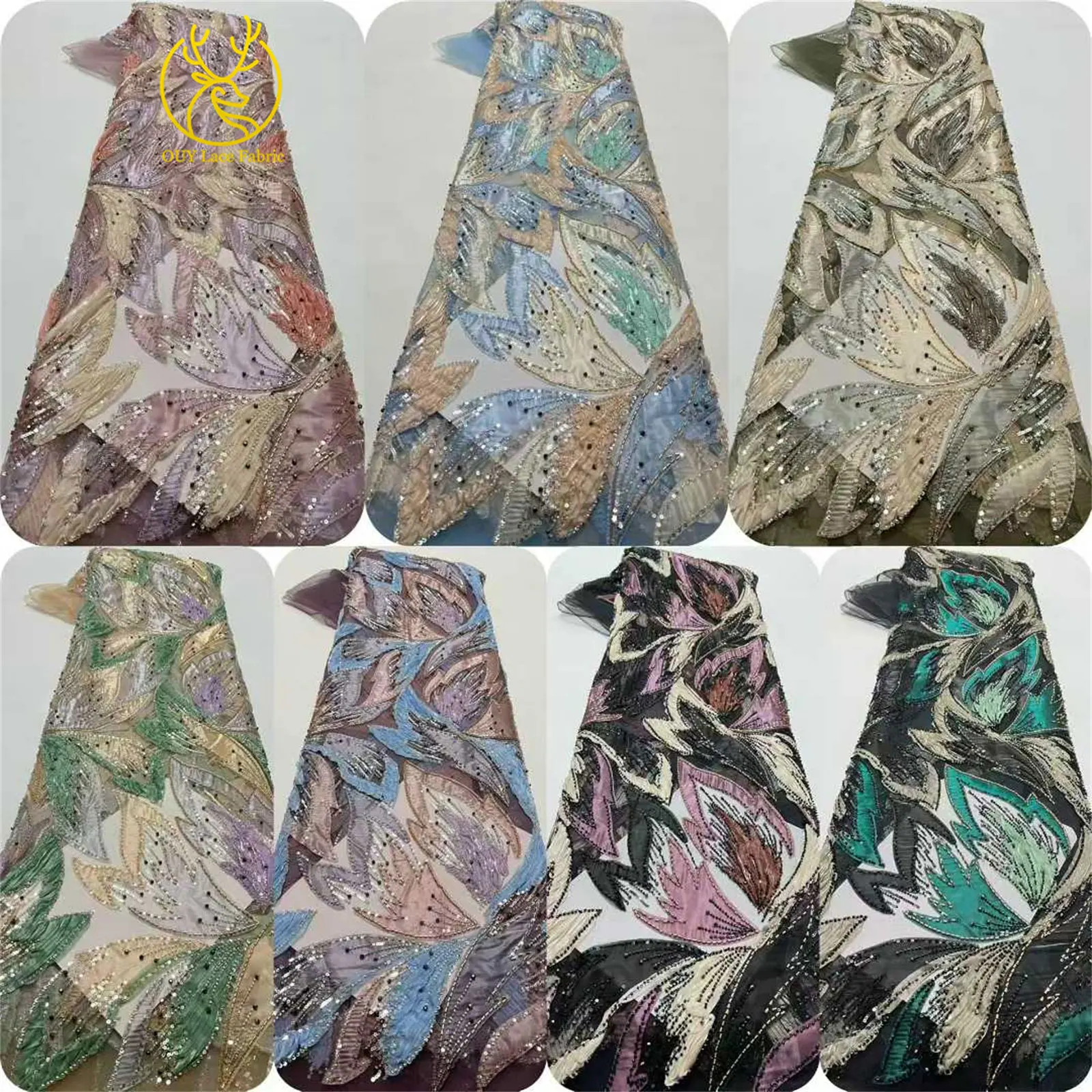 2026 Afrikanischer Perlen-Spitzenstoff 5 Yards Nigerianischer Französischer Pailletten-Tüll-Spitzenstoff für Damen-Abendkleider zum Nähen 5 Yards – Detail 4