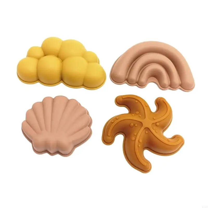 子供のビーチやアウトドアアクティビティ用の明るいシリコン砂型4個パック