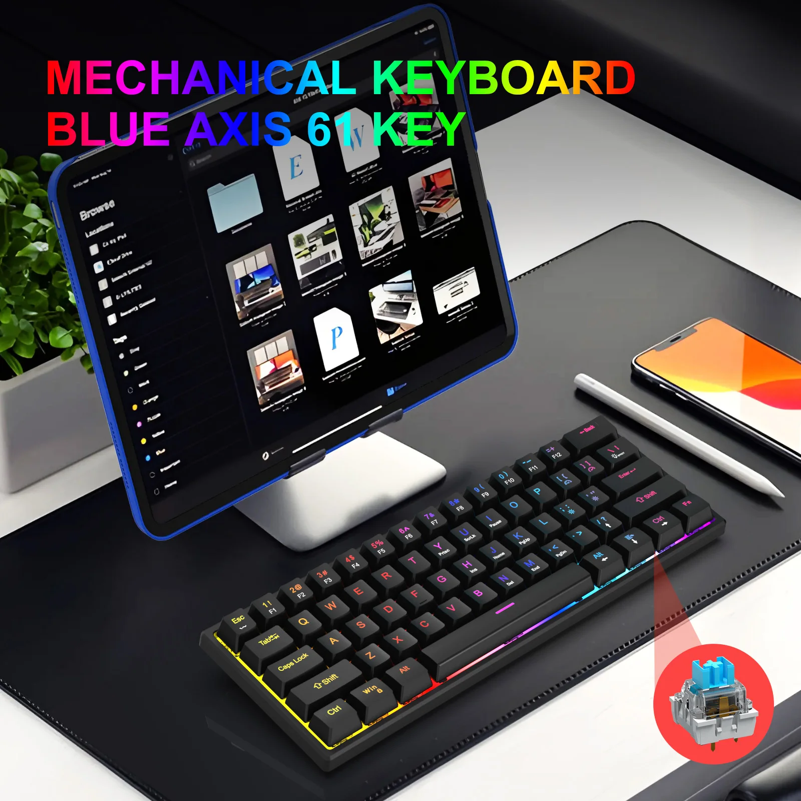 

61 Keys Mini Mechanical Keyboard K61 RGB 60% Portable Wired Ergonomic Esports Gaming Keyboard for Computer Laptop Gamer Office