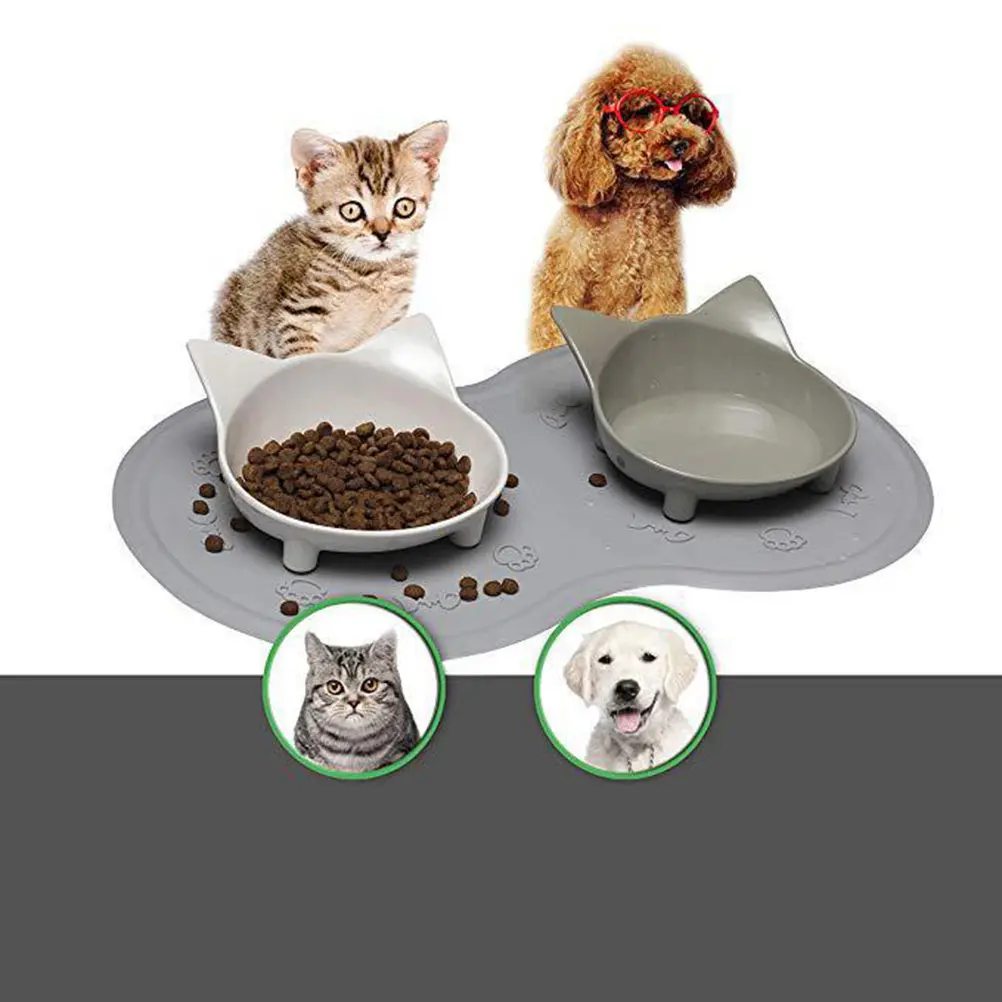 Dual Silicone Pet Food Bowl Cushion Nonslip Base Cat Dog Feeder Mat for Water Dry Kibble Wet Food Protect Floor Scratch Noise