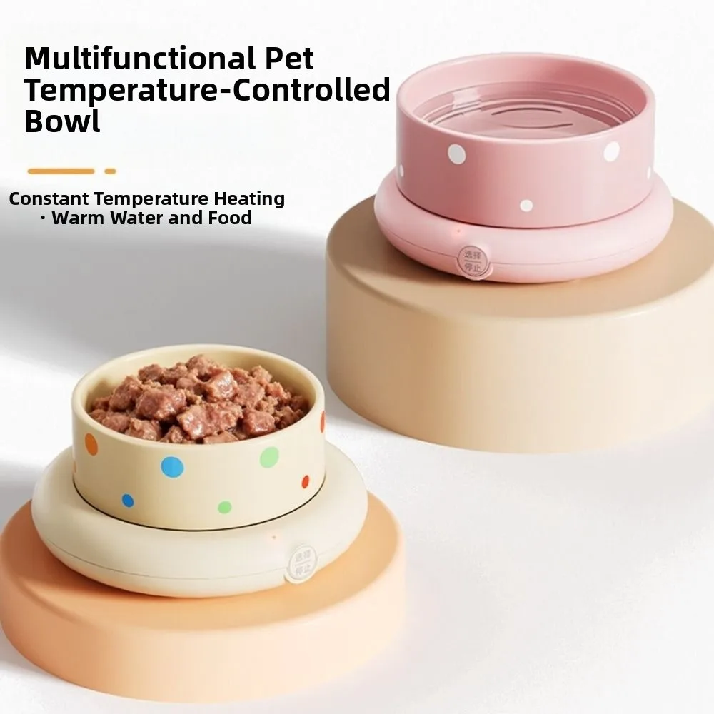 

Ceramic Pet Heated Water Bowl Temperature Adjustable Noiseless Self-Heating Water Bowl Non-slip Stable Pet Drinking Dispenser