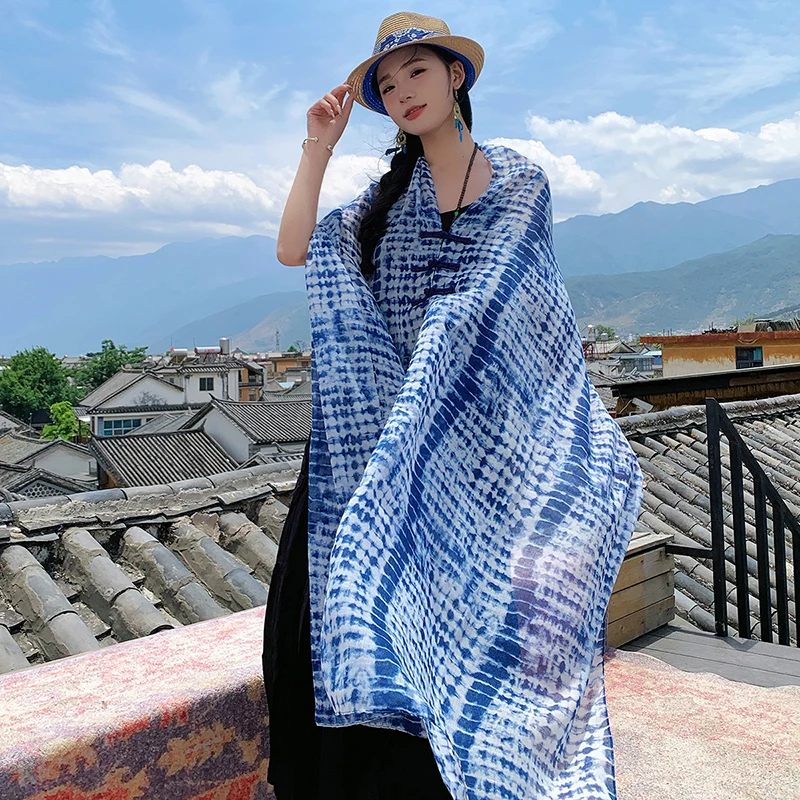 Fashion Tie Dye Shawl Women Elegant Tippet Scarf Outdoor Sunscreen Pashmina Breathable Scarves Full Cover Shawl 256*60cm