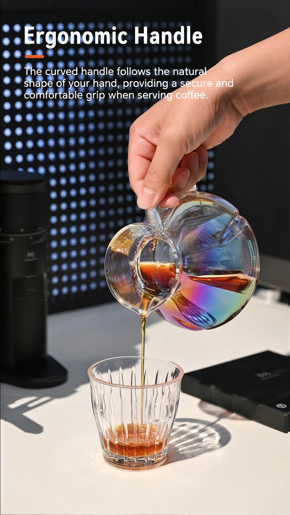 MUVNA Tornado Glass Coffee Server 450ml-Barista Grade Hand Drip Carafe,Leak-Proof Spout,Heat-Resistant for Pour Over/Iced Brew