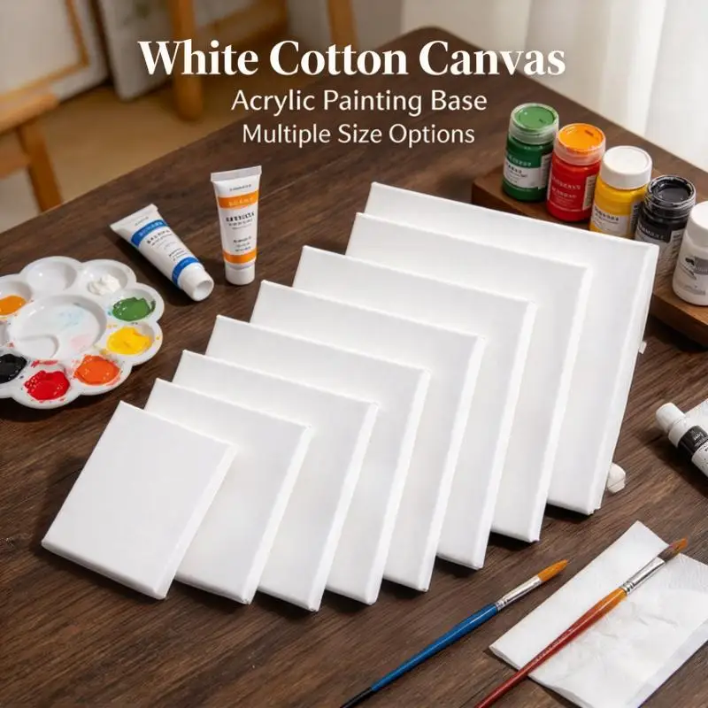 1/5pcs White Blank Square Artist Canvas Board Wooden Frame Cotton Canvas for Oil Painting Acrylic Watercolor Art Supplies