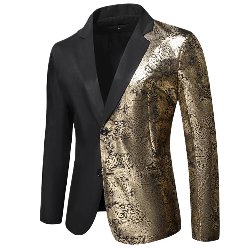 Nightclub Mens Suits Jacket Luxury Gold Bronzing Floral Patchwork Party Dress Blazer Masculino Slim Fit Steampunk Men Clothes