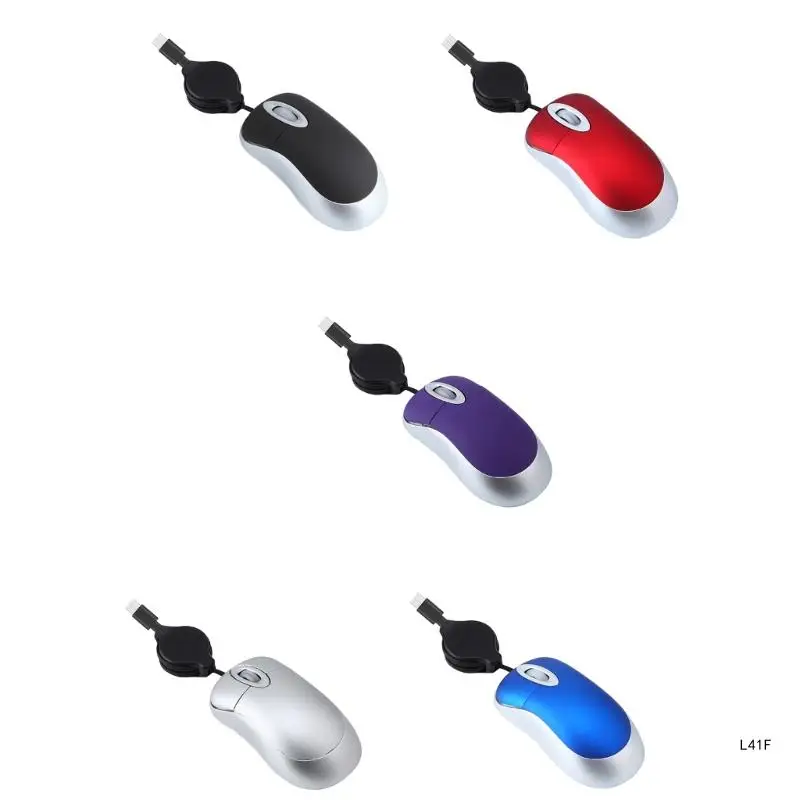 Проводная мышь USB C Втягивающийся кабель Маленькая мышь Оптическая базовая мышь 1000 точек на дюйм