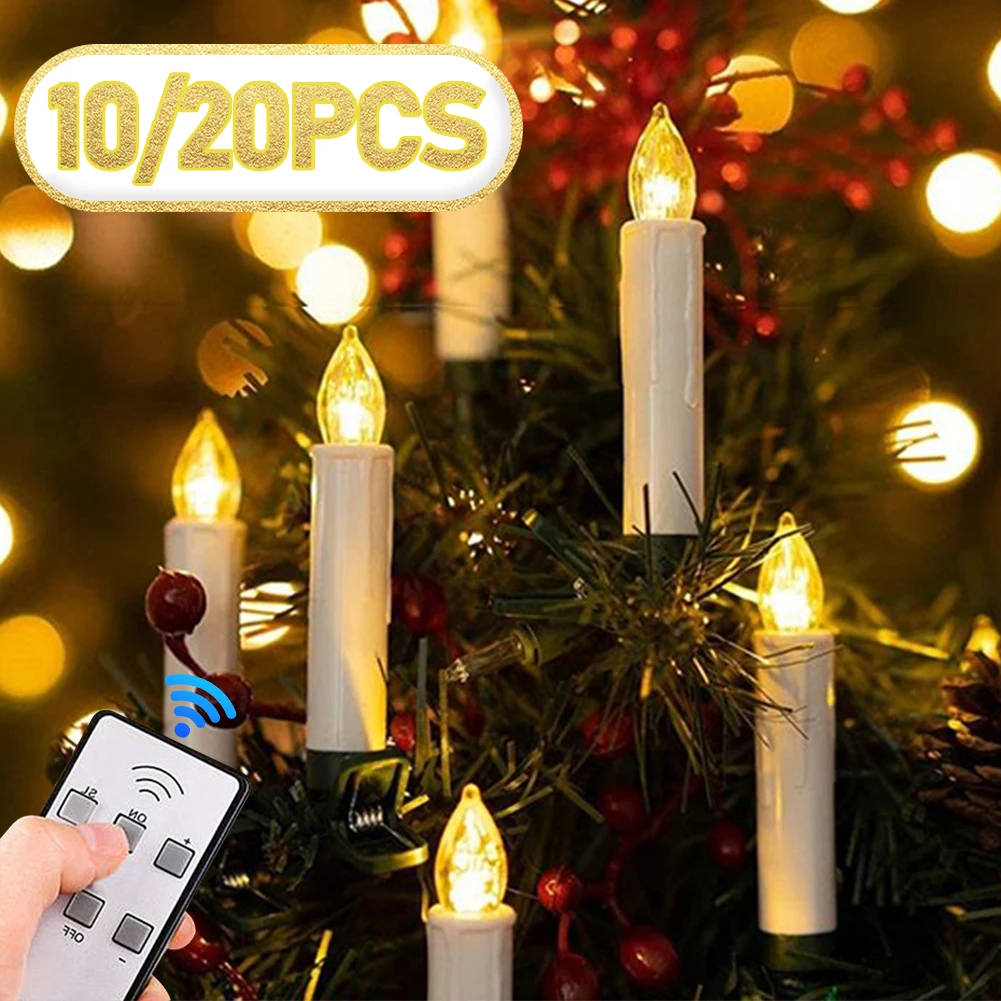 10/20PCS Flameless LED Candles Battery Operated Christmas Tree Decor Xmas Tree Candles with Clips for Stick Candlestick Wreath