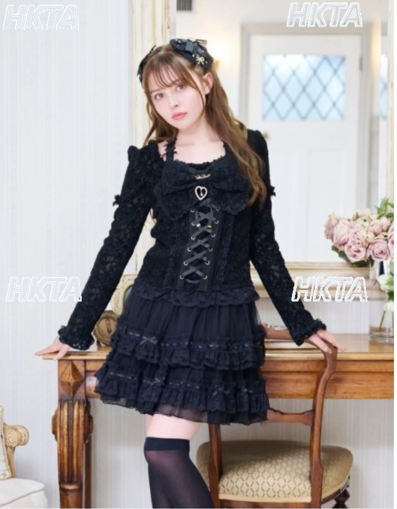 Japanese Autumn New Mass-Produced Lace Sweet Bow Lace Slim Fit Base Shirt Women Girls Fairy Elastic Slim Fit Liz Blouse Top
