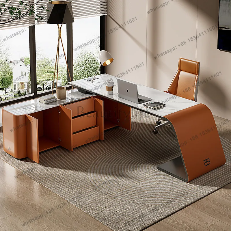

Italian minimalist rock slab desk light luxury modern desk