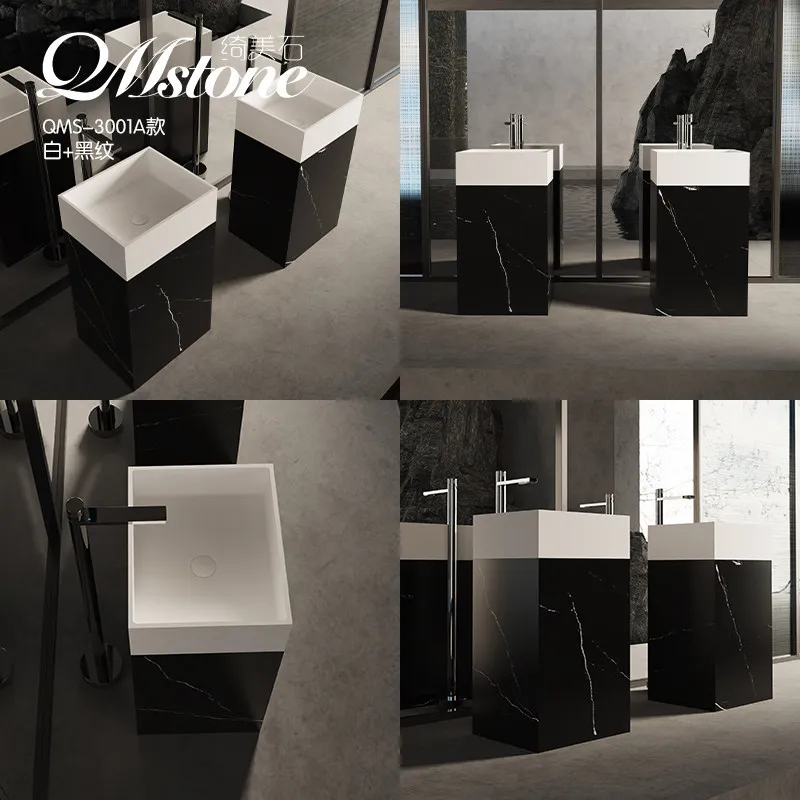 Artificial stone washbasin, hotel household circular square color blocked patterned floor basin