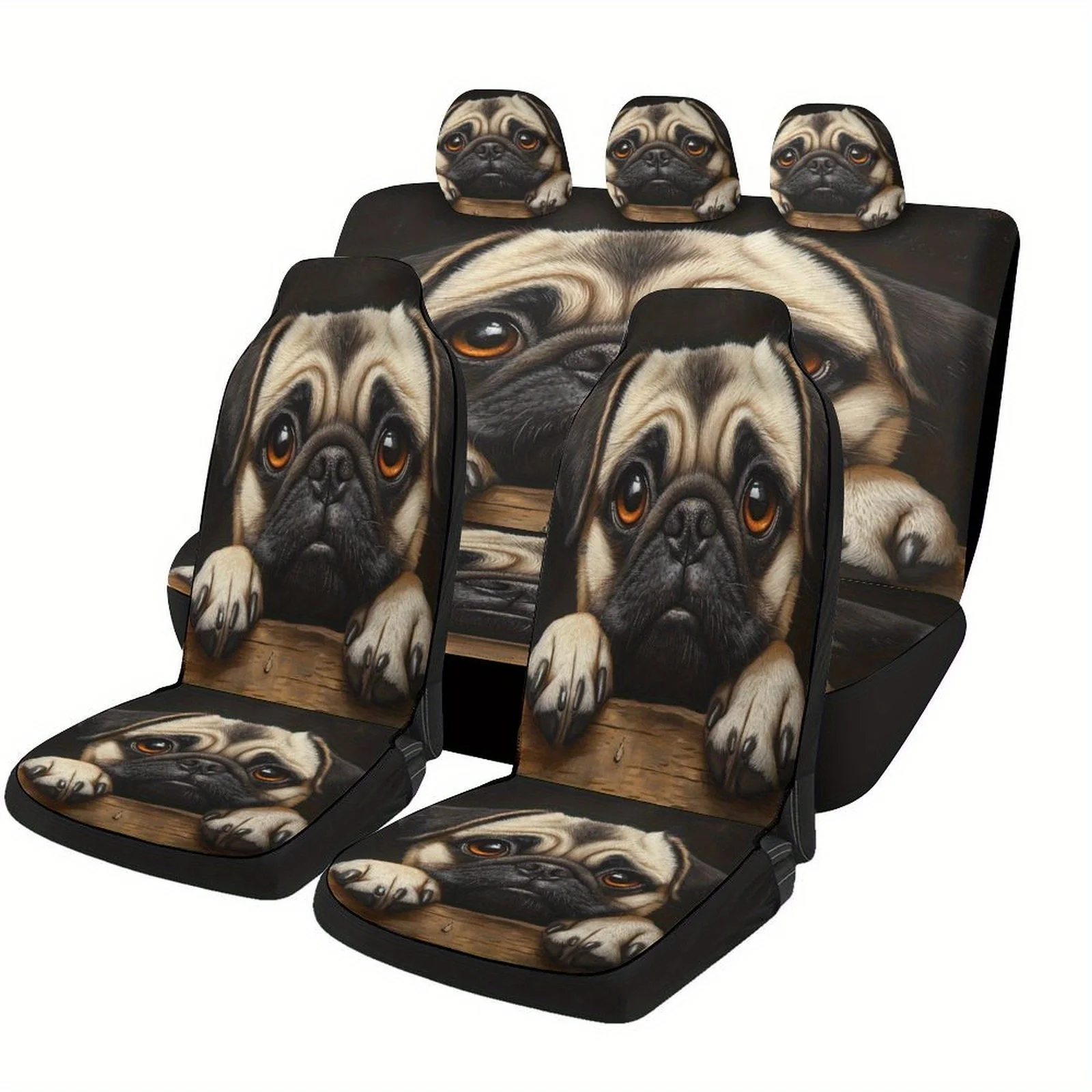 

Pug Resting Designed Car Seat Cover Set For Most Cars, Trendy Novelty High-quality Car Seat Protector Covers Full Set, Universal