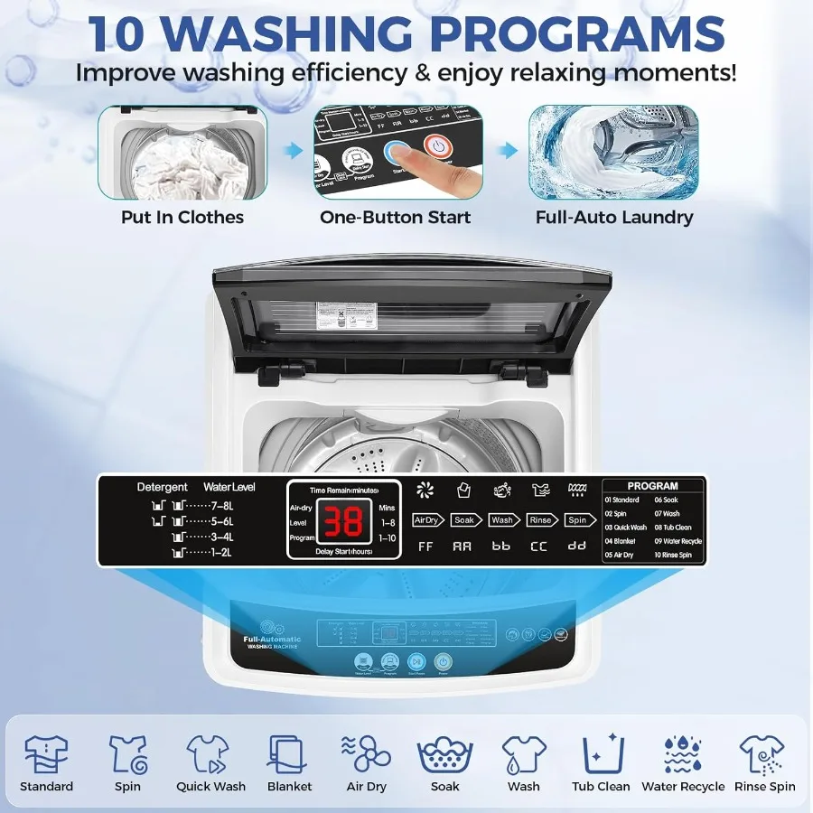 Compact Portable Washing Machine 20Lbs with Drain Pump for Apartments and Small Spaces 2.8 Cu.ft Washer and Dryer Combo Featuri