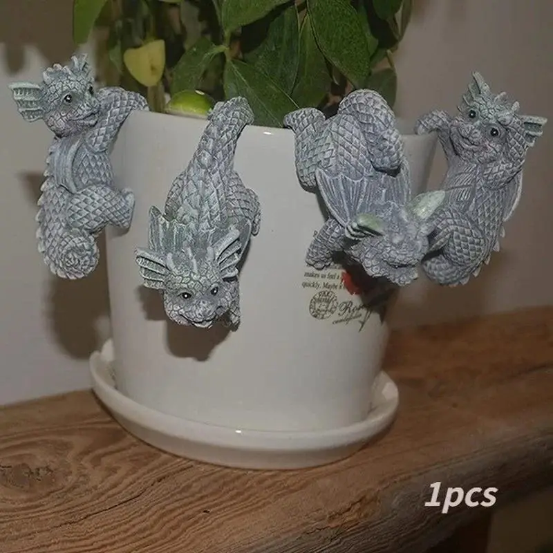 Bonito dragão ao ar livre estátua vaso de flores decoração pendurado no vaso jardim escultura resina artesanato casa ornamento acessórios