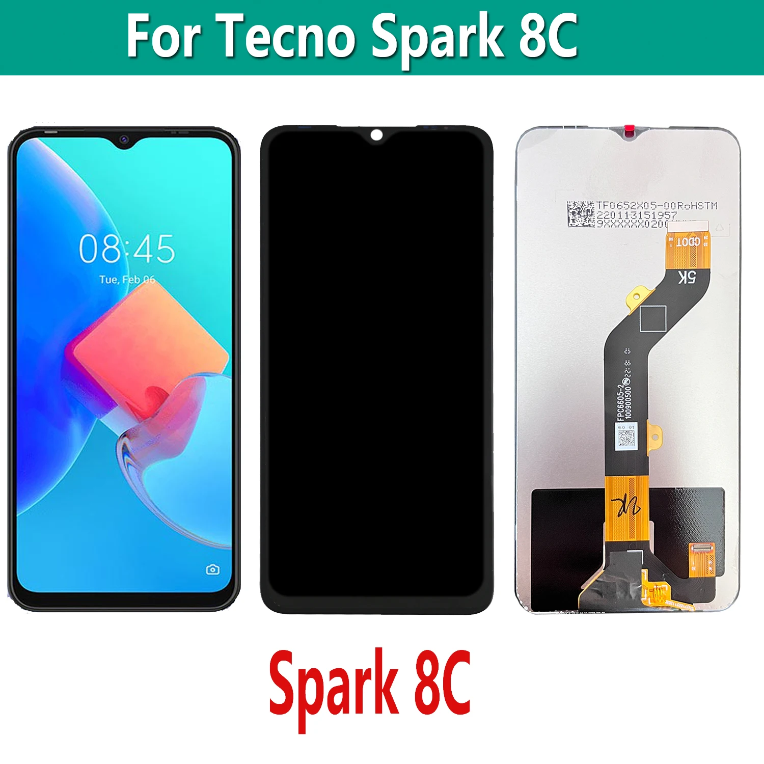 

6.6 Inch For Tecno Spark 8C KG5k KG5j LCD Display Touch Screen Digiziter Assembly Parts