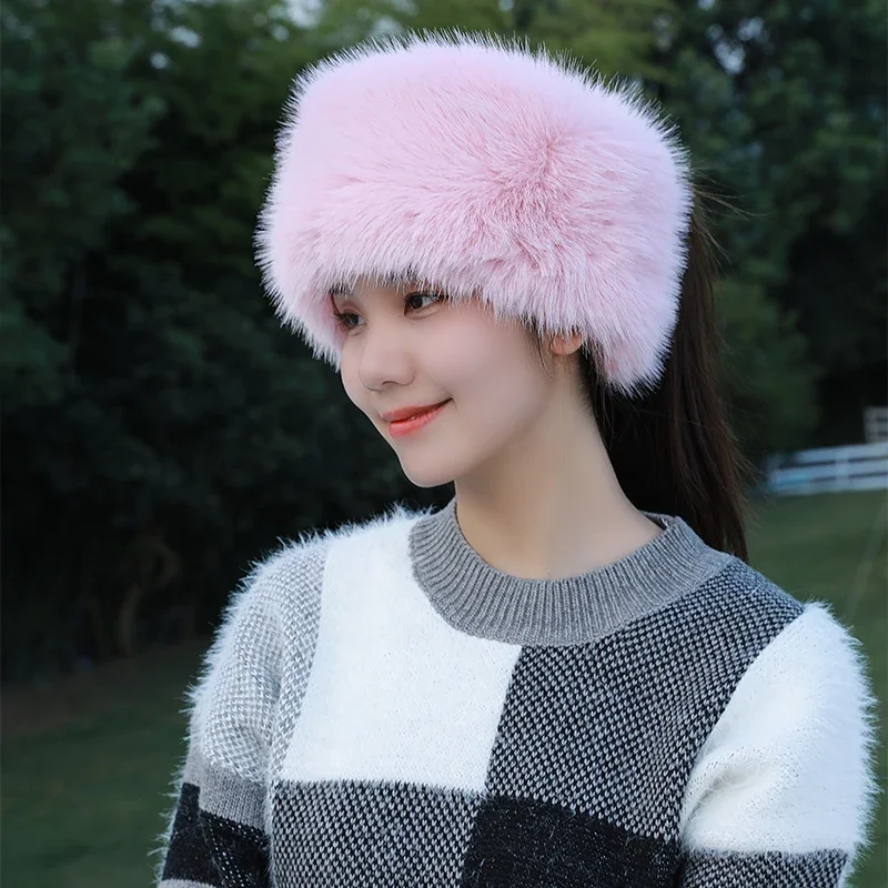 2022 Winter Thick Furry Hairband Fluffy Russian Faux Fur Women Girl Fur Headband Hat Winter Outdoor Ear warmer Ski Hats Hot