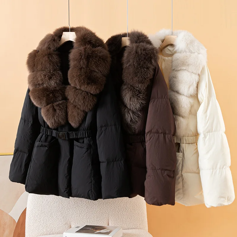 الشتاء المرأة الأوروبية أسفل سترة التنقل الخامس الرقبة الثعلب الفراء سترة عصرية