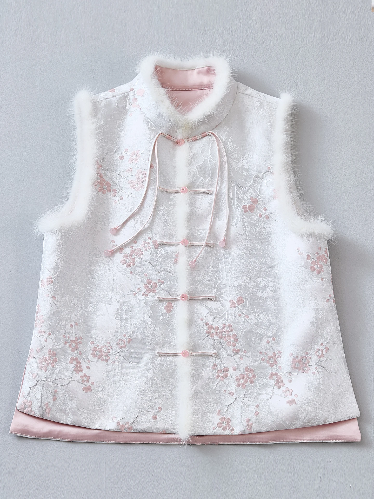 

Xiangxuehai New Chinese Sle Tang Suit Vest Stand Collar Mink Fur Embroidery Cotton ort Size Small Kangan oulder