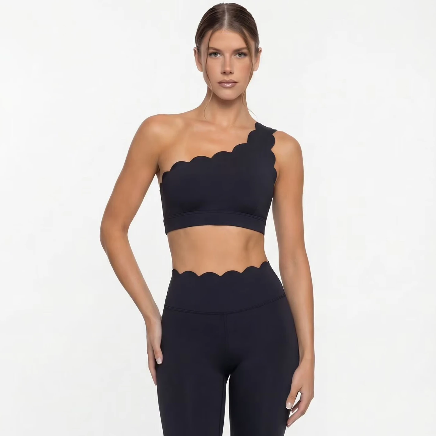 

FUBEIKE One Shouder Seamless Backless Sexy Black Yoga Clothes Running Leggings Workout Sports Tights Women's Bras With Chest Pad