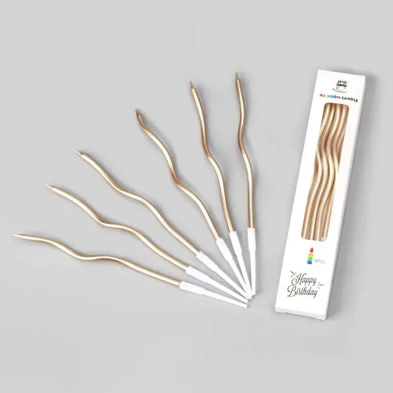 Shiny Curved Birthday Candles Metallic Finish: 6PCS Pack Cake Decorations Parties