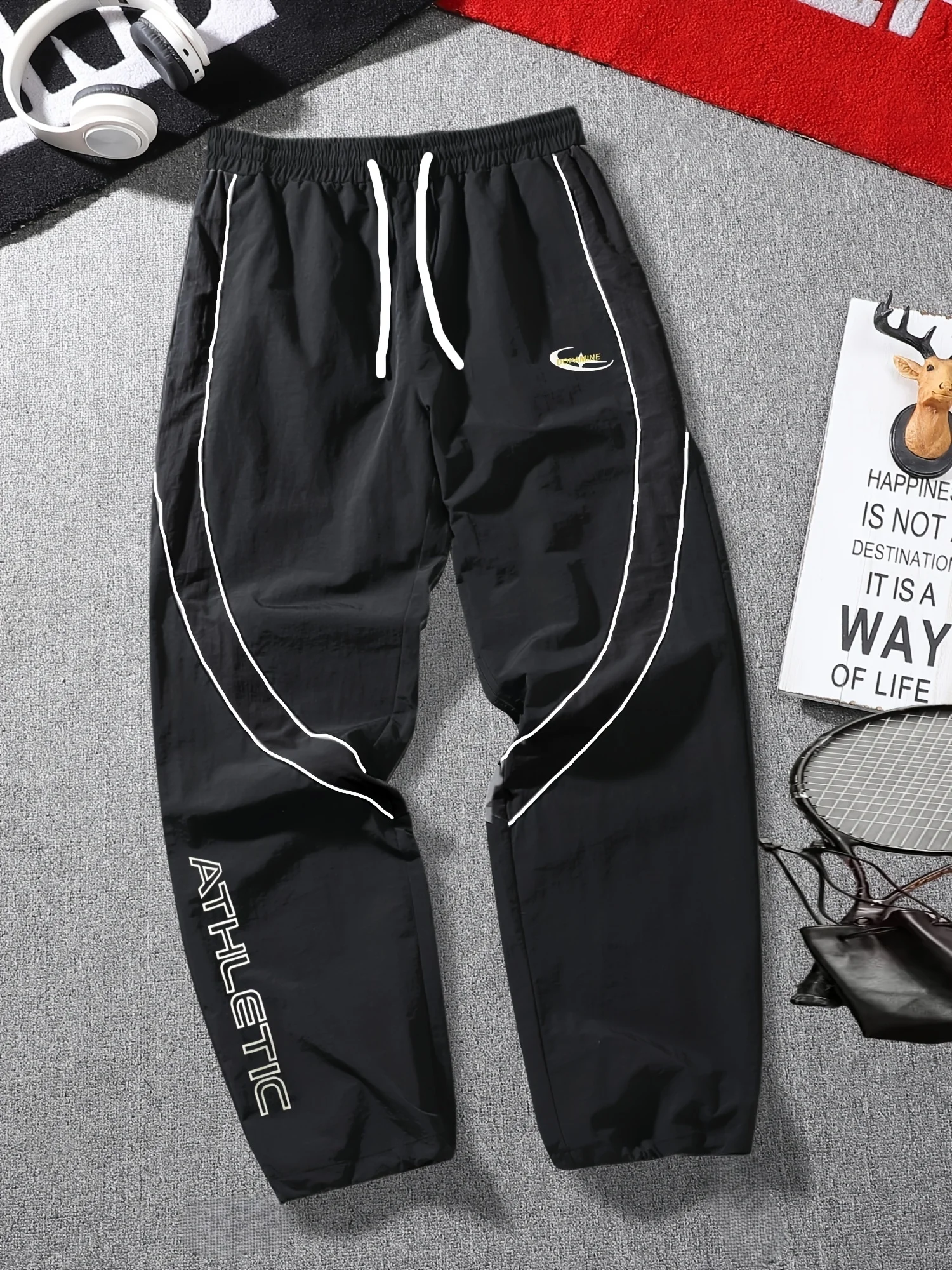 2026 Sommer Schwarze ATHLETIC Print Schnelltrocknende Hose mit Elastischem Bund, Locker Sitzende Streetwear-Hose für Sport und Alltag Kinder – Detail 6
