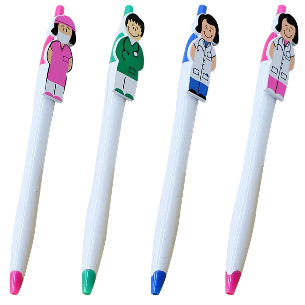 4 Pcs Cartoon Stationery Pen Holder Student Party Nurse Gifts Fancy Plastic Pens Portable Writing