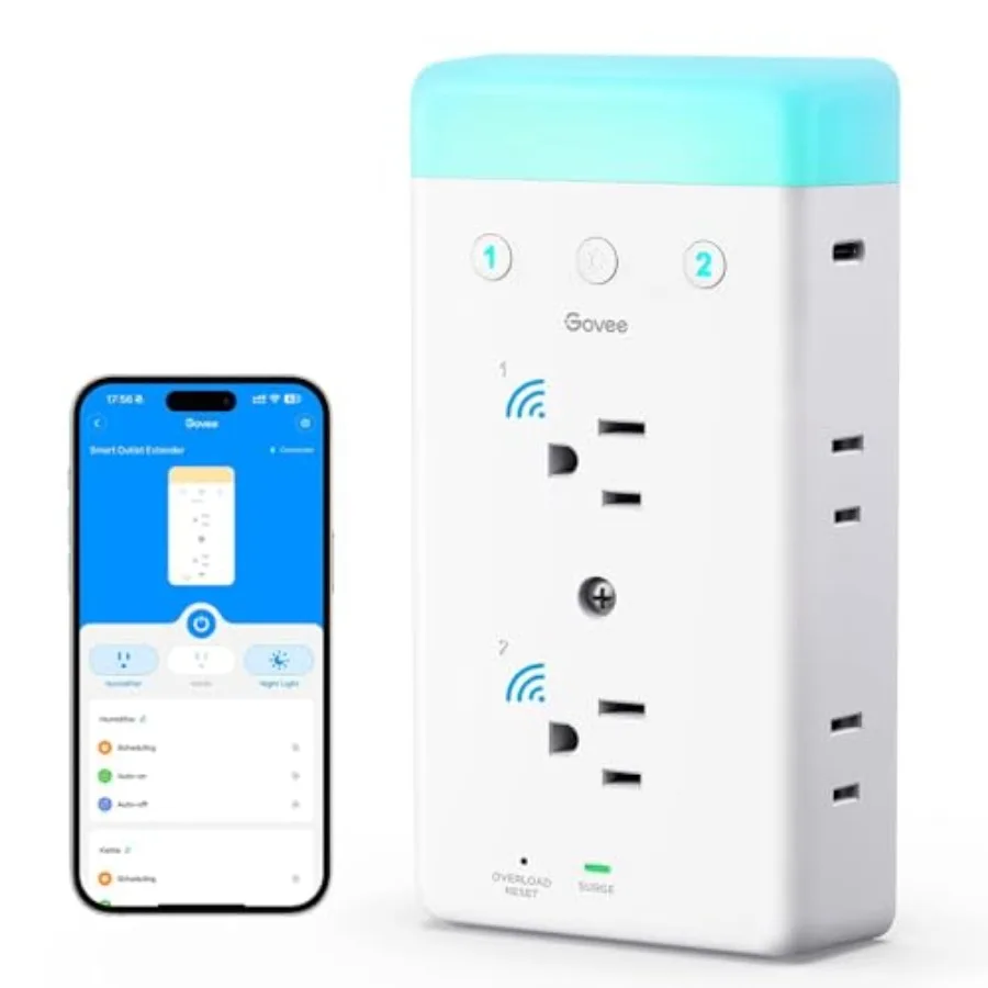 

Smart Plug Outlet Extender 3-Sided Smart Power Strips with 2 Smart Outlets and 2 USB Ports with RGB Night Light APP and Voice C