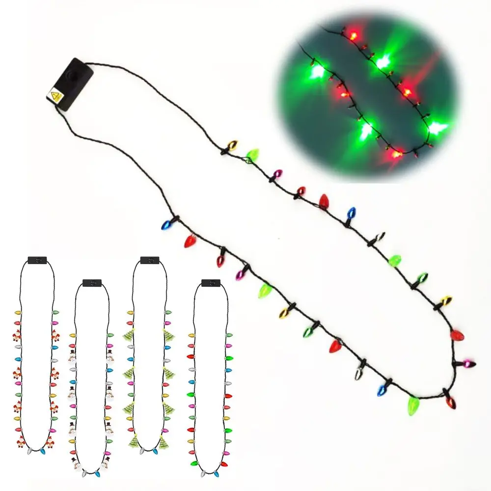 Novelty LED Light Up Christmas Necklace Lightweight Creative Glowing Xmas Necklace Cartoon Funny Light Bulb Necklace New Year