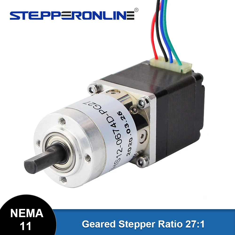 STEPPERONLINE Nema 11 Geared Stepper Motor w/ Rear Shaft & Gear Ratio 27:1 Planetary Gearbox L=31mm 0.67A CNC