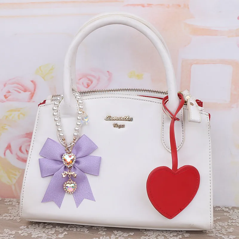 Ribbon Bowknot Pendant Keychain Kawaii Sweet Bow Pearls Beaded Keyring Girly Bag Keychain Backpack Charm Girl's Key Chain