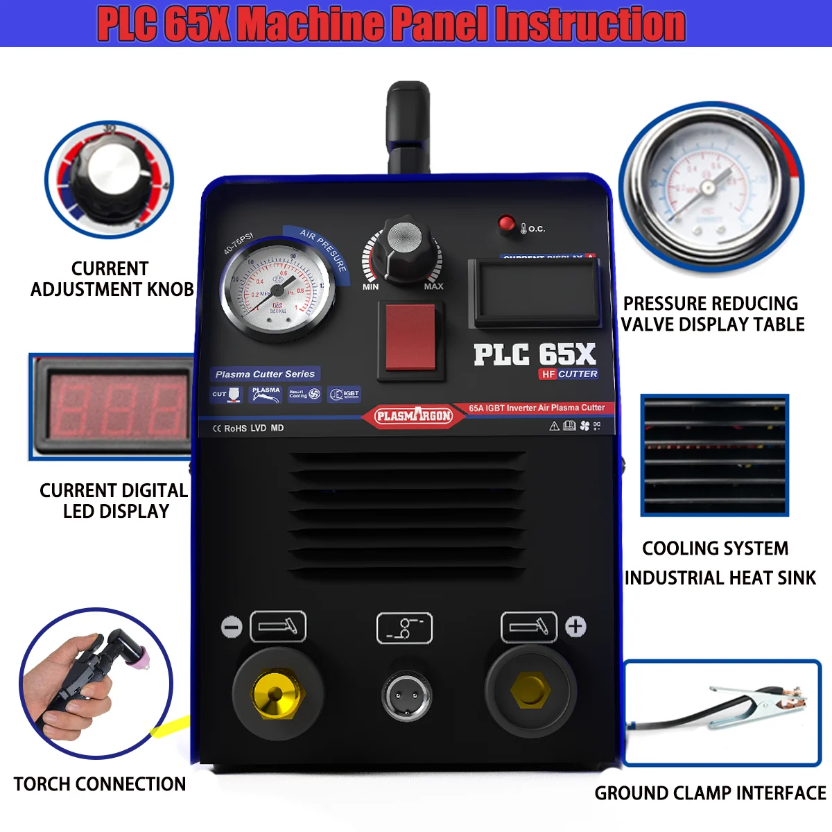 PLASMARGON Máquina Inteligente Cortador De Plasma, Inversor IGBT, Equipamento De Corte, Corte De 14mm, HF, CNC, PLC65X