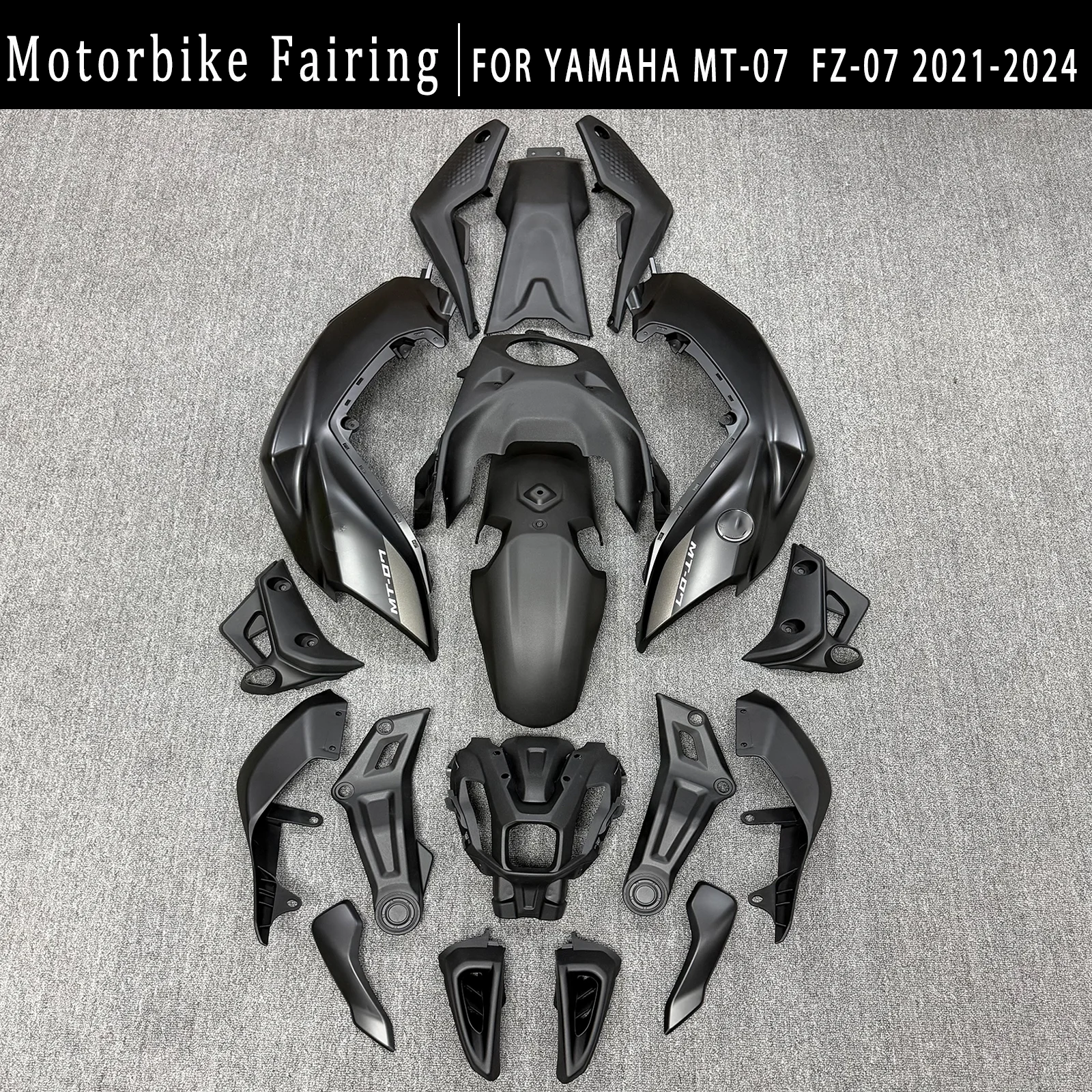 For Yamaha MT-07 MT 07 FZ07 2021 2022 2023 2024 Models, Includes Complete ABS Plastic Injection-Molded Fairing Kit