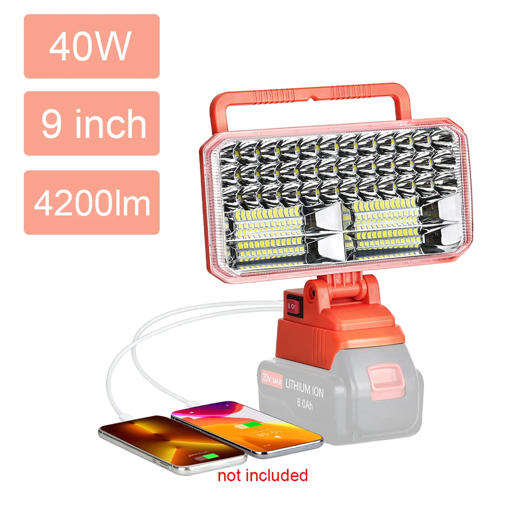 4200LM LED Work Light Compatible With Black&decker 20V Battery, Portable Spotlight and Floodlights for Camping Jobsite