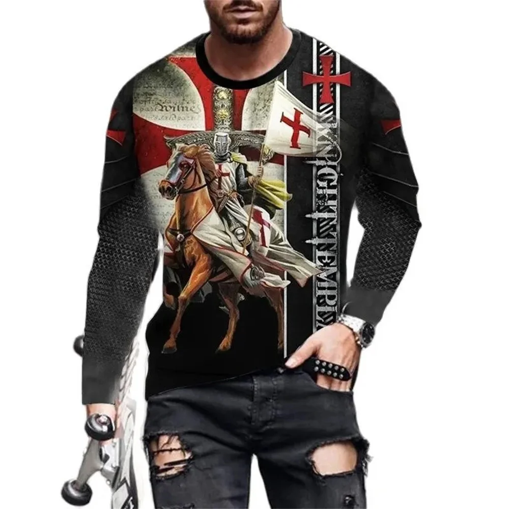 

2024 New Summer Hot-Selling Men Vintage T-Shirts Samurai Pattern Knights Templar 3D Print Tees Male Sweatshirt Streetwear Top